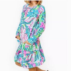 Lilly Pulitzer girls Vira dress turquoise oasis golden hour large (8-10) NWT